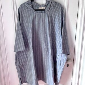 Women’s Pure Linen Blend Tunic/Dress Short Sleeve/Hood/ Pockets NWT size 28-30